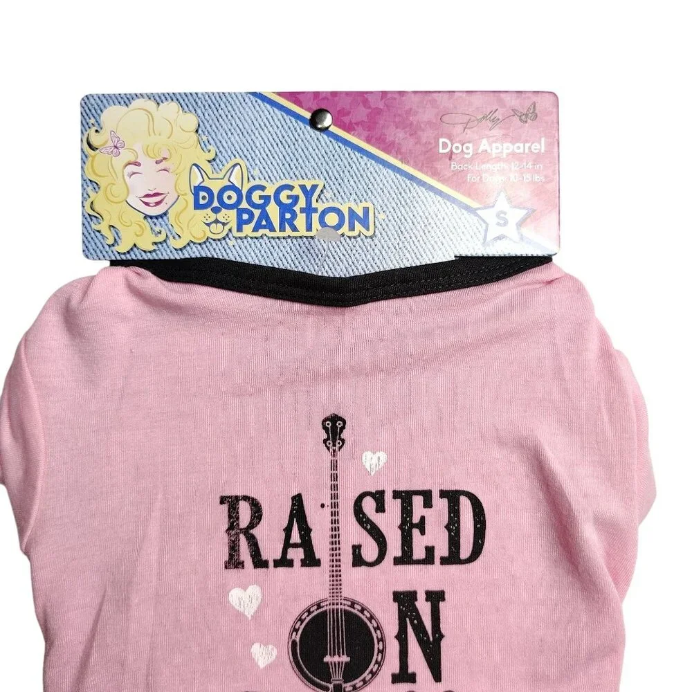 Doggy Parton Dog Small Raised On Dolly Pink Graphic T-Shirt